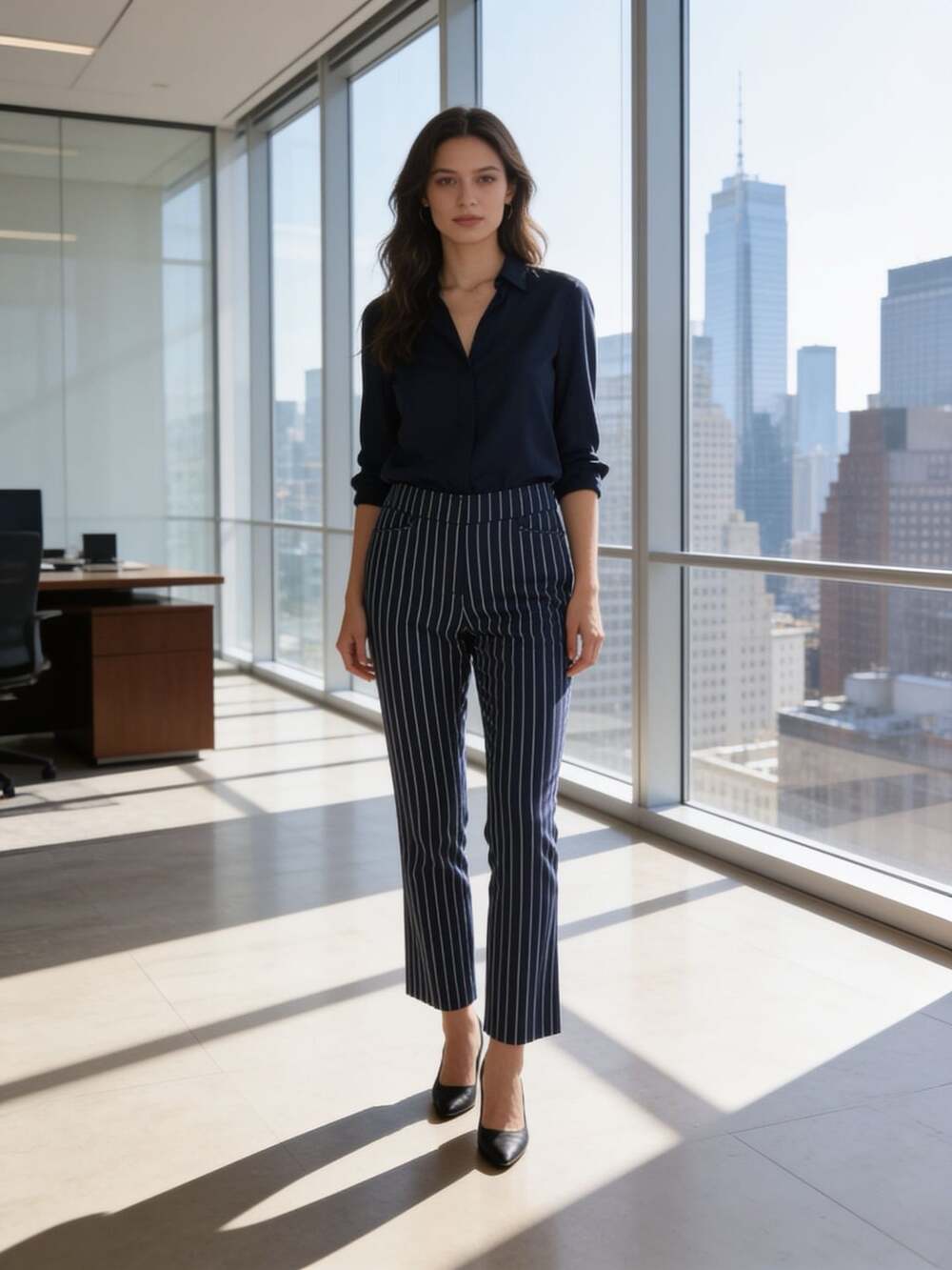 7th Avenue Design Studio Pinstripe Pants Size 8 Navy
